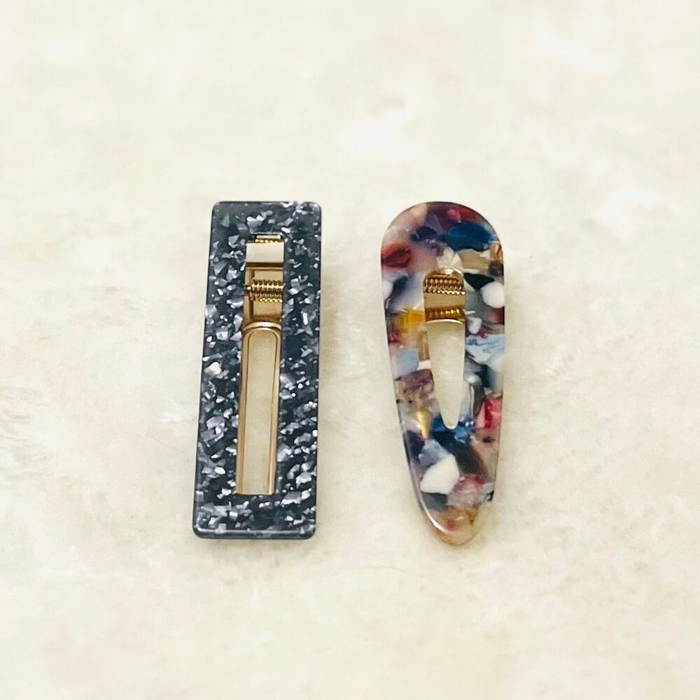 Chunky Blue Purple Agate Terrazzo Geode Barrette Hair Clips Set of 2 Boho